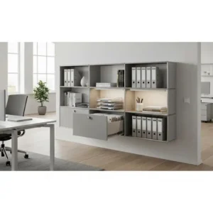 Innovative modern office furniture file cabinets, saving floor space and adding a minimalist touch to contemporary offices.