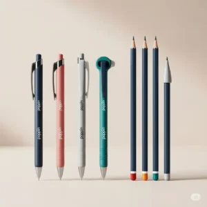 A sleek set of Poppin pens and pencils, showcasing their signature modern design and smooth writing experience, essential poppin office supplies.