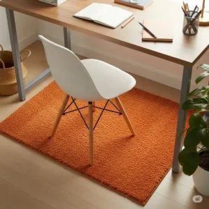 Small, cozy office rug adding warmth and definition to a compact home office setup.