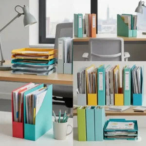 Efficient Poppin filing solutions, including colorful file folders and magazine files, keeping documents organized with other poppin office supplies.