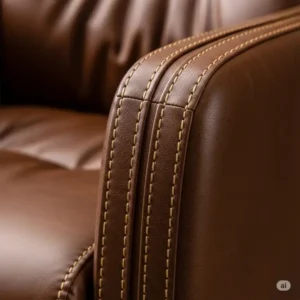 Reinforced stitching detail on a durable genuine leather office chair, showcasing craftsmanship.
