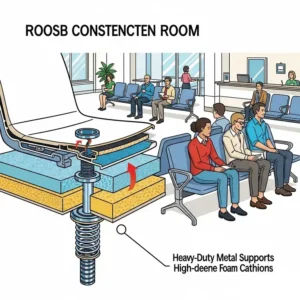 Illustration highlighting the robust construction and durability of office waiting room chairs, built for high-traffic environments.