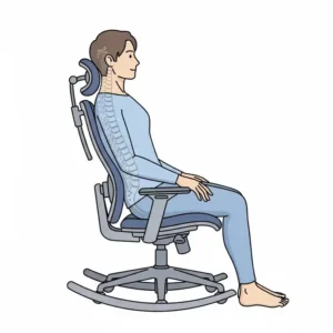 Illustration demonstrating proper posture while sitting in an ergonomic office chair rocker.