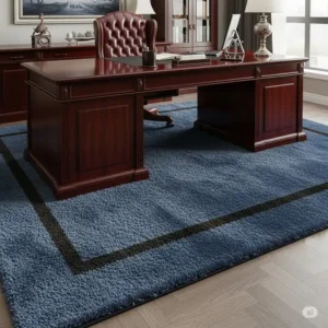 Plush executive office area rug creating a sophisticated and comfortable atmosphere in a leadership suite.