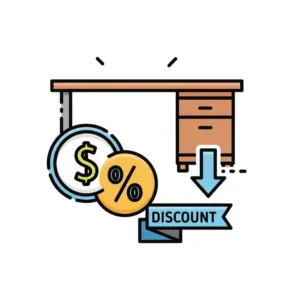 Graphic icon symbolizing a office desks discount or sale, indicating great value for budget-conscious buyers.