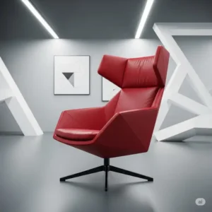 An artistic shot of a uniquely designed office accent chair, highlighting its innovative form and visual appeal as a statement piece.