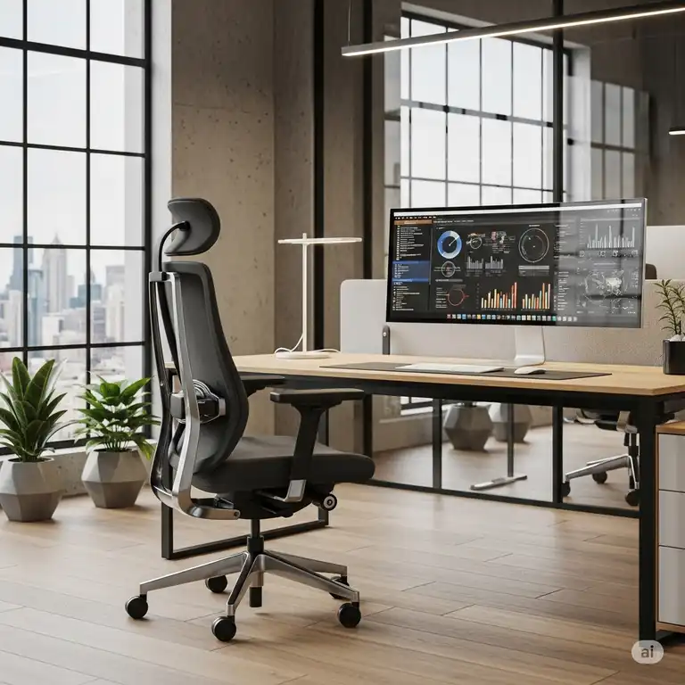 A professional, ergonomic 24 hour chair in a modern office setting.