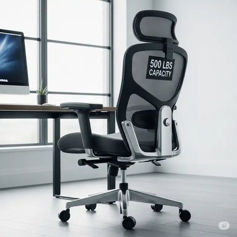 A high-quality, eye-catching photo of a heavy-duty, ergonomic 500 pound office chair in a modern office setting.