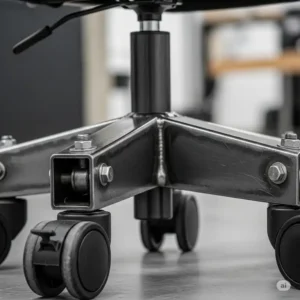 Close-up of the heavy-duty base of a bariatric desk chair.