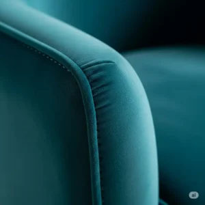 Close-up detail of the durable velvet fabric on the accent chair, showing its rich texture and quality stitching.