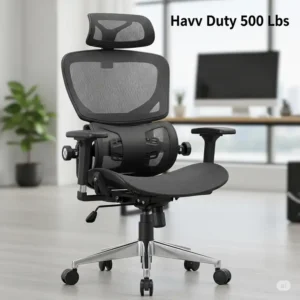 Detailed view of the ergonomic features on a big and tall office chair 500 lbs, highlighting the adjustable lumbar support and padded headrest for comfort.