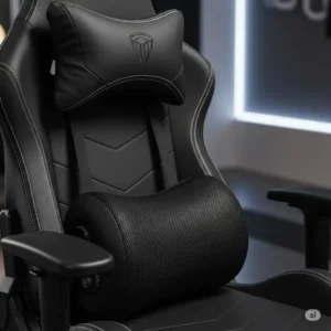 A close-up showing the adjustable lumbar and headrest on ergonomic gaming chairs for big guys.