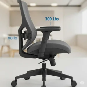 Side view of a 300 lbs capacity ergonomic office chair showing lumbar support and adjustable armrests.