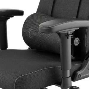 Close-up of the adjustable lumbar support and padded armrests on a durable big and tall office chairs 400 lbs, showcasing its ergonomic features.