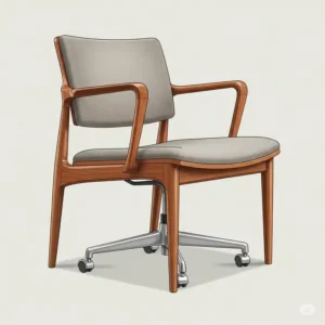 Detailed illustration of a classic mid-century modern office chair with clean lines and upholstered in a neutral fabric, showcasing its iconic design.
