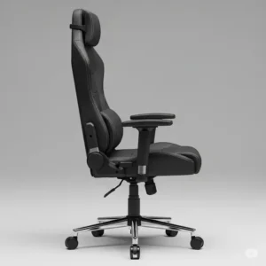 Side view of a large, sturdy office chair 300 lbs capacity, showcasing its thick padded seat and high backrest.
