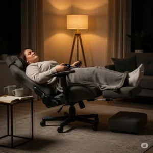 A lifestyle photo demonstrating the recline function of the big and tall gaming chair 500 lbs, perfect for relaxing.