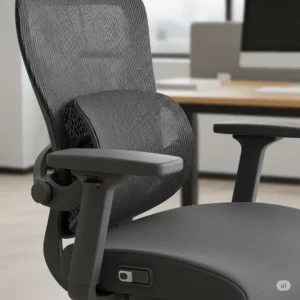 The ergonomic features of a bariatric desk chair, including adjustable lumbar support.