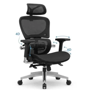 An ergonomic desk chair for a large person with adjustable headrest, lumbar support, and armrests for personalized comfort.