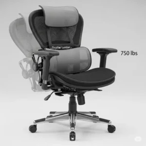 Ergonomic design of a 750 lb capacity chair, focusing on the adjustable lumbar support and cushioned backrest for superior comfort.