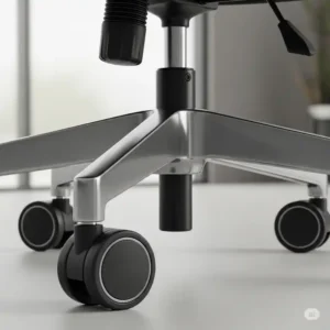 Close-up of the heavy-duty metal base and reinforced casters on a big and tall office chair 500 lbs, demonstrating its sturdy construction.