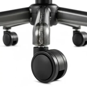 Close-up shot of the reinforced metal base and durable casters on an office chair 300 lbs, highlighting its stability and robust construction.