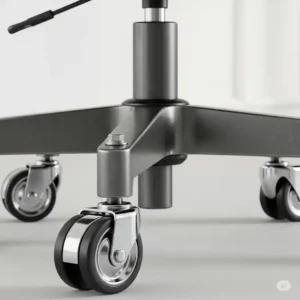 A close-up shot of the reinforced metal base and heavy-duty casters on a heavy duty office chair 500 lbs, highlighting its stability.