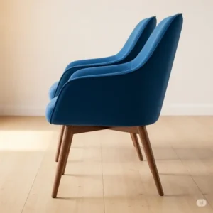 Side view of the set of two accent chairs, highlighting the elegant curved backrest and tapered wooden legs.