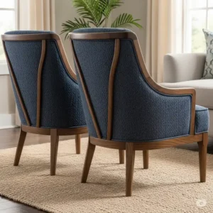 A back view of the stylish set of two accent chairs, showcasing the unique design and craftsmanship from behind.