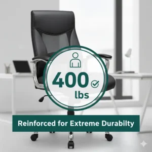 Illustration of a heavy-duty big and tall ergonomic office chair highlighting its high weight capacity for larger users.