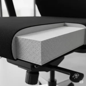 Thick, high-density foam padding of a bariatric desk chair.