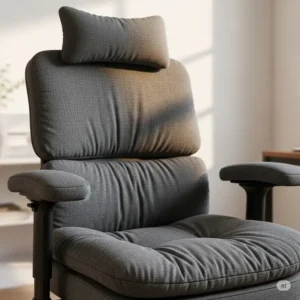 A soft-focus image of the thickly padded seat cushion and headrest of a comfortable big and tall office chairs 400 lbs.