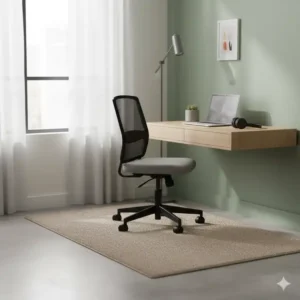 A compact chair in a small apartment or corner desk setup, saving space.