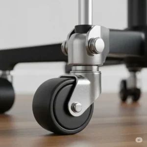 A detailed image of the durable, smooth-rolling caster wheels on a desk chair built to support 300 lbs.