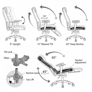 A diagram illustrating the heavy-duty tilt and recline mechanism of a bariatric 500 pound office chair.