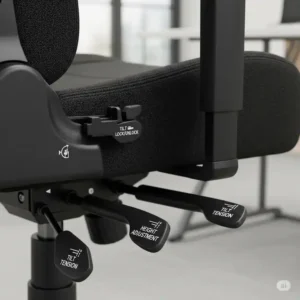 View of the easy-to-reach adjustment levers on a big and tall office chair 500 lbs, allowing users to customize height and tilt.
