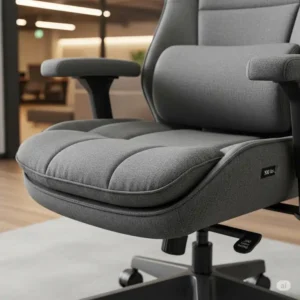 Image highlighting the plush cushioning and waterfall seat edge of a high-quality desk chair with a 300 lbs rating.