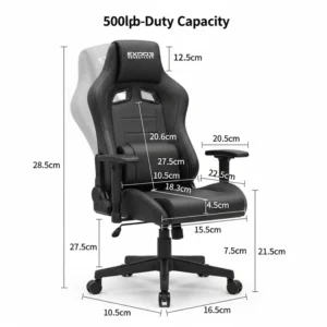  Detailed dimensions and measurements of the extra-wide seat and backrest of a 500 pound office chair.