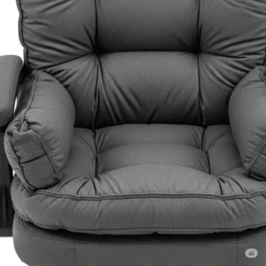 Detailed shot of the extra-wide, thickly padded seat cushion of a 750 lb capacity office chair, designed to provide ample seating space.