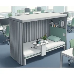 an office bed with a privacy screen for a quiet and secluded napping area.