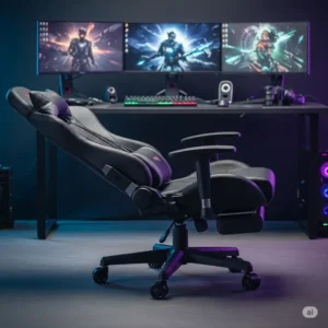 A dynamic shot of a gaming chair reclined to demonstrate the tilt mechanism, a key feature in gaming chairs for big guys.