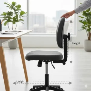 A small office chairs with an adjustable height lever, demonstrating how it can be customized for different desk heights.