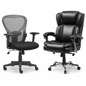 A comparison image showing the difference in size and build between a standard office chair and a robust, big and tall office chairs 400 lbs.