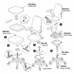 A clear assembly diagram showing the simple steps to put together a sturdy desk chair for a large person.