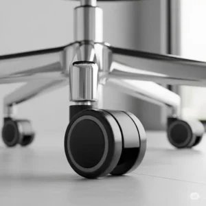 A close-up of the smooth-rolling caster wheels on a desk chair wide, suitable for different floor types.