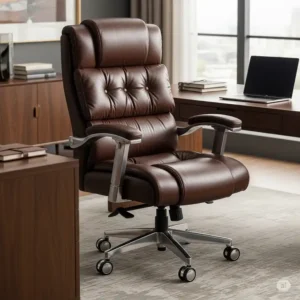 A luxurious leather heavy duty office chair 500 lbs, perfect for a professional office setting.