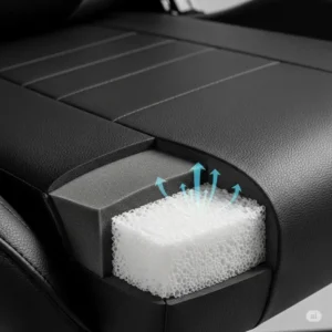 A close-up of the materials used in the best gaming chair for big guys, showing durable PU leather and high-density foam.

