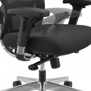 An image of the adjustable padded armrests and a height adjustment lever on an ergonomic office chair 300 lbs.