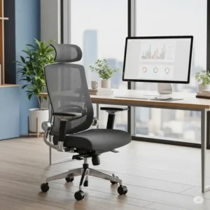 A professional high-capacity office chair with 300 lb capacity and a sleek design in a modern office environment.
