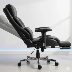 Side profile of a big and tall office chair 500 lbs, showcasing its high back and full reclining function.